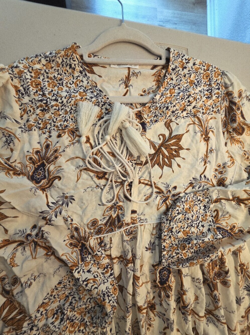 Boho Cream Floral Midi Dress with Rust Accents - Picture 11 of 11